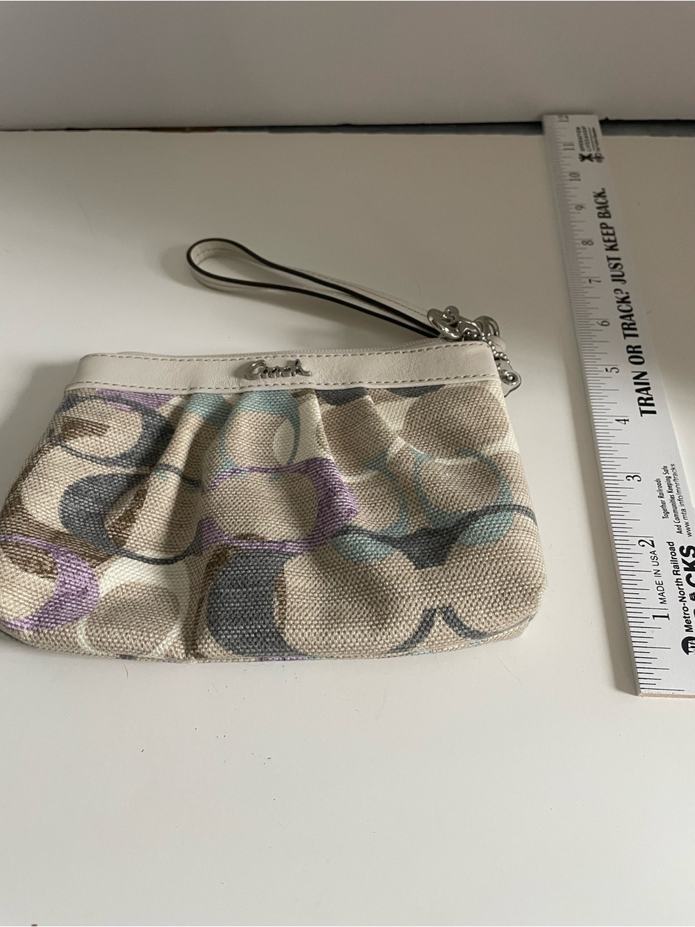 Coach Multicolor Signature Canvas Wristlet in Neutral Pastels
